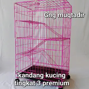kandang kucing tingkat 3 bahan tebal dan kokoh cat coating tahan karat tahan terhadap cuaca di lengkapi roda ukuran 60x42x100 cm