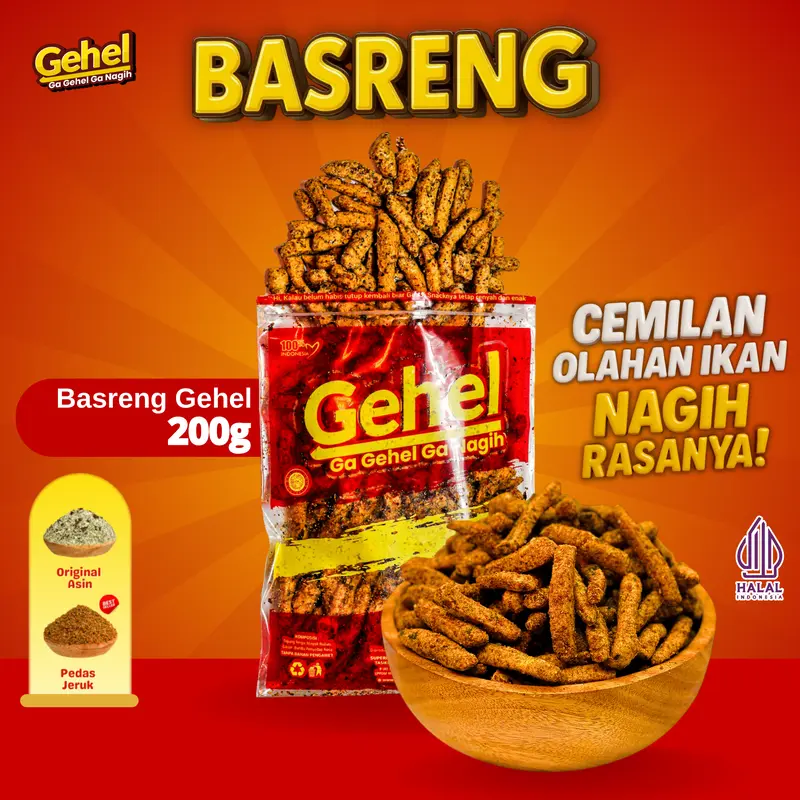 BASRENG GEHEL 200gr Varian Ori Jeruk/Pedas Biasa/Pedas Jeruk - Baso Goreng Food Instant Pedas Snack Keripik Jajanan 0