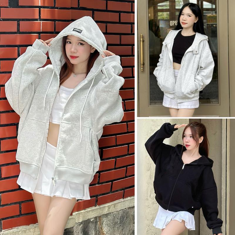 Áo Khoác Hoodie Zip Boxy CINDDY BRAND Trơn Nam Nữ Hot 2025 - KI032