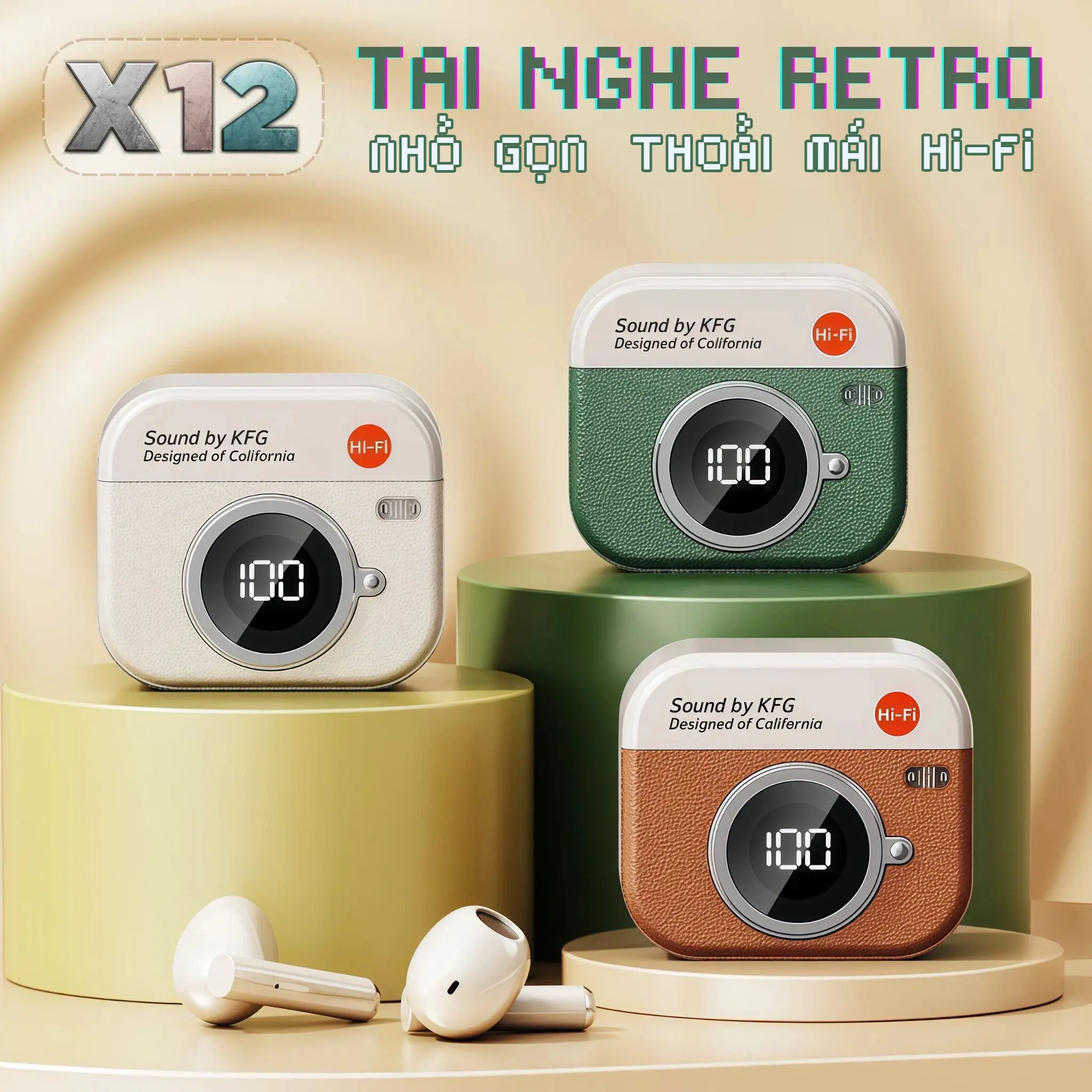 X12 Tai Nghe Retro 1 Nhãn dán hoạt hình+1 Bao tay chơi game+1 Dây buộc, Âm thanh nổi HiFi, Chống nước iPX5, Micro tích hợp, Thiết kế máy ảnh retro, Điều khiển cảm ứng, Tai nghe giảm tiếng ồn cho iPhone và Android