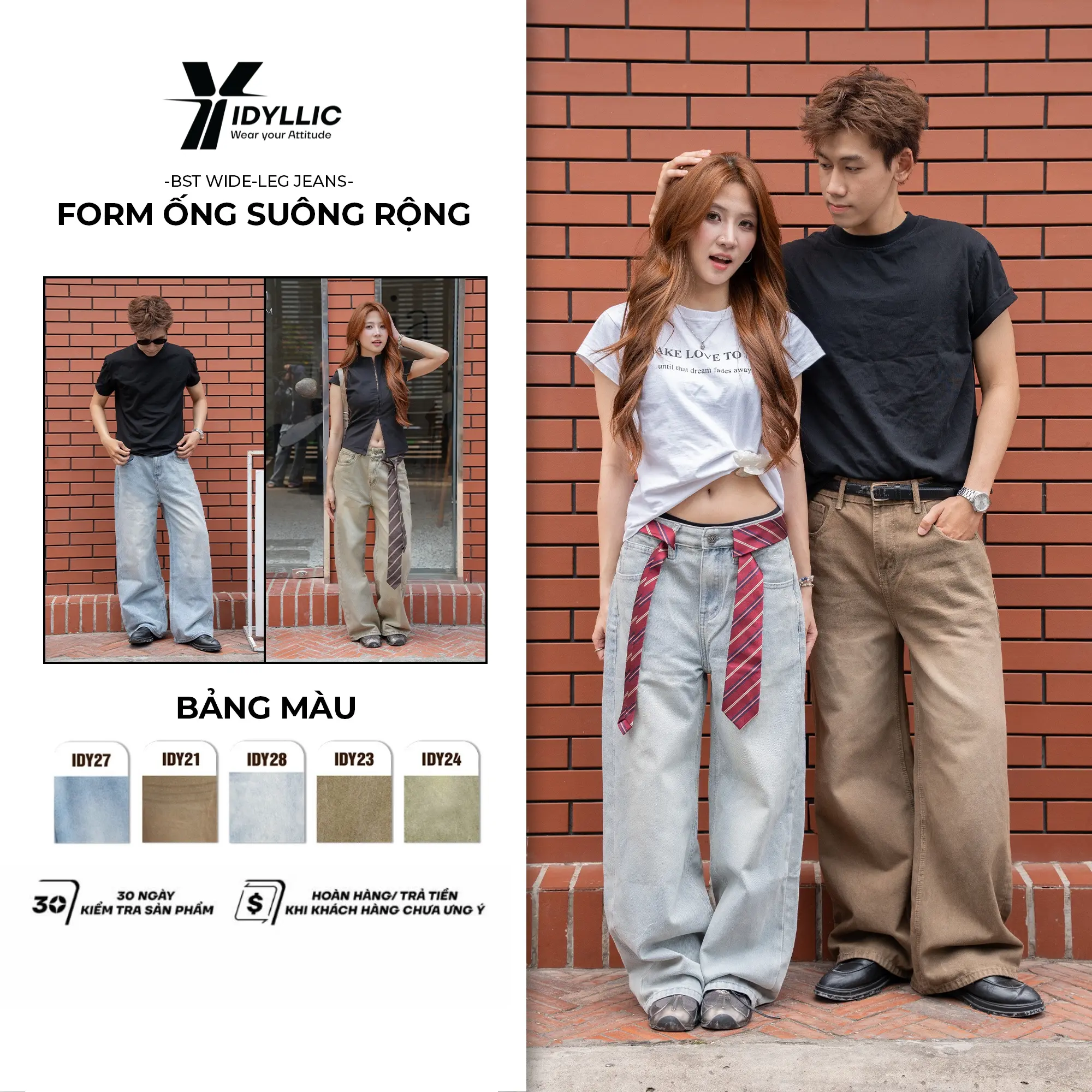 [IDYLLIC - MỚI RA MẮT] Bộ Sưu Tập Quần jean nam nữ, unisex ống suông rộng thời trang màu hot trend  cotton dày dặn Menswear Cotton Pants