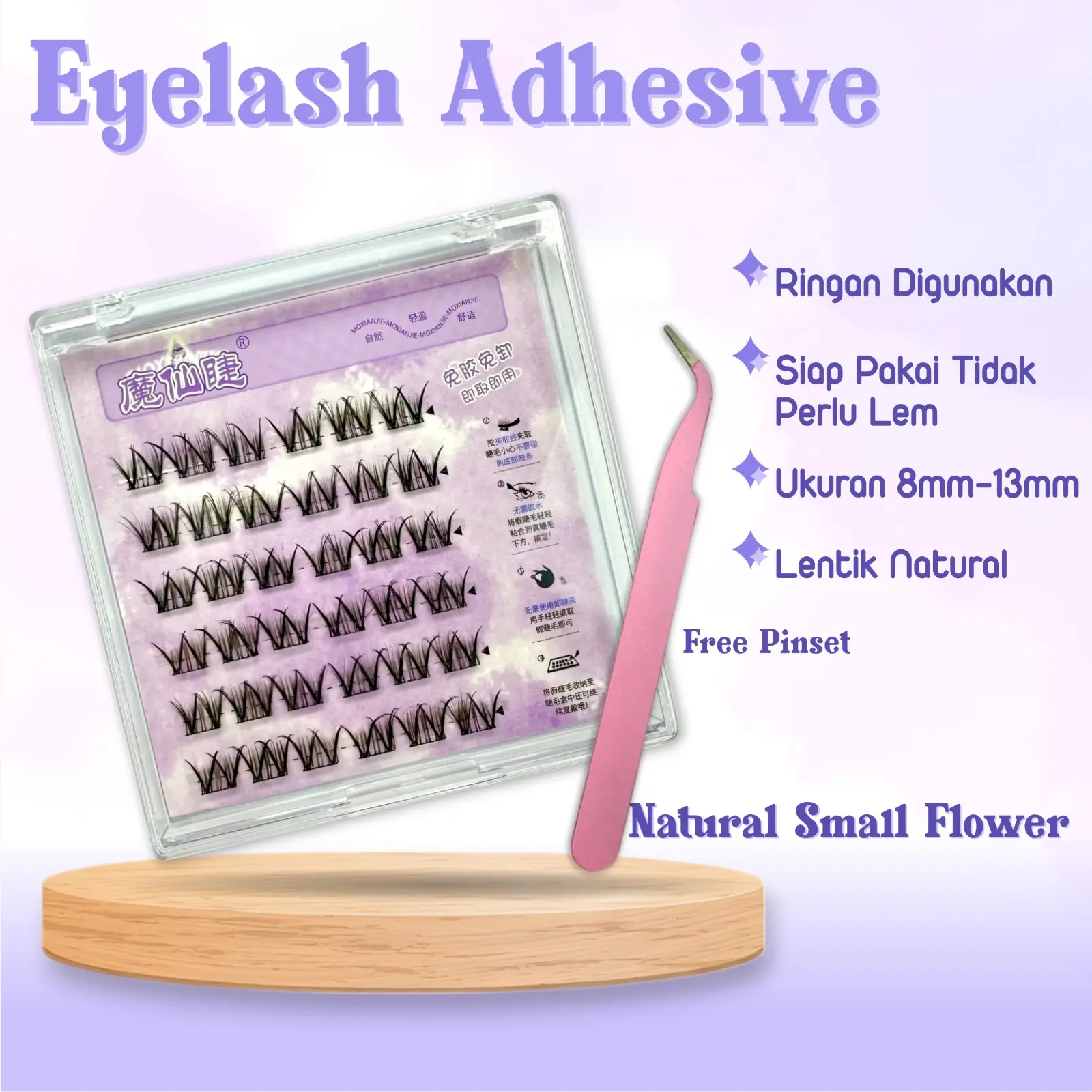 EYELASH ADHESIVE TANPA LEM MODEL NAUGHTY ELF UKURAN 8MM - 12MM LEBAR 6MM TINGGAL TEMPEL SUDAH LENTIK BULU MATA PALSU SIAP PAKAI EYELASH EXTENSION Mata Palsu Tanpa Lem Eyelash Extension Eye lash Eye Make Up Douyin Lash Gaya Manga Korea Bulu mata ikal alami