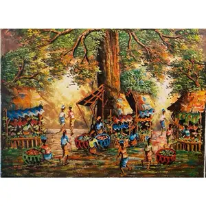 Lukisan Kanvas Pasar Tradisional Bali. Lukisan Bali.Lukisan Buatan tangan