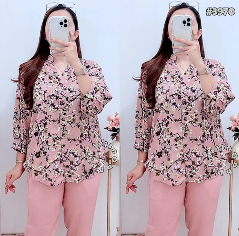 VIDYA - Setelan Amanda 3970 - Set Wanita - Bawahan Polos - Atasan Kerah Sanghai 1