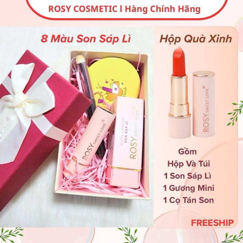 [ HỘP QUÀ 20-10] SON SÁP ROSY SWEET LOVE + HỘP QUÀ + TÚI XÁCH +TẶNG CỌ TÁN SON VÀ GƯƠNG MINI. Quà tặng mẹ, chị gái, bạn gái..son rosy không chì, dưỡng môi. Trang Điểm Mỹ Phẩm
