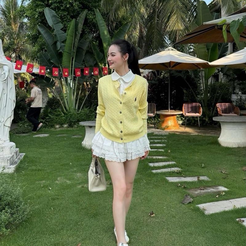 Áo len Cardigan dài tay thêu hình chất len vặn thừng dày dặn hàng Qc A20