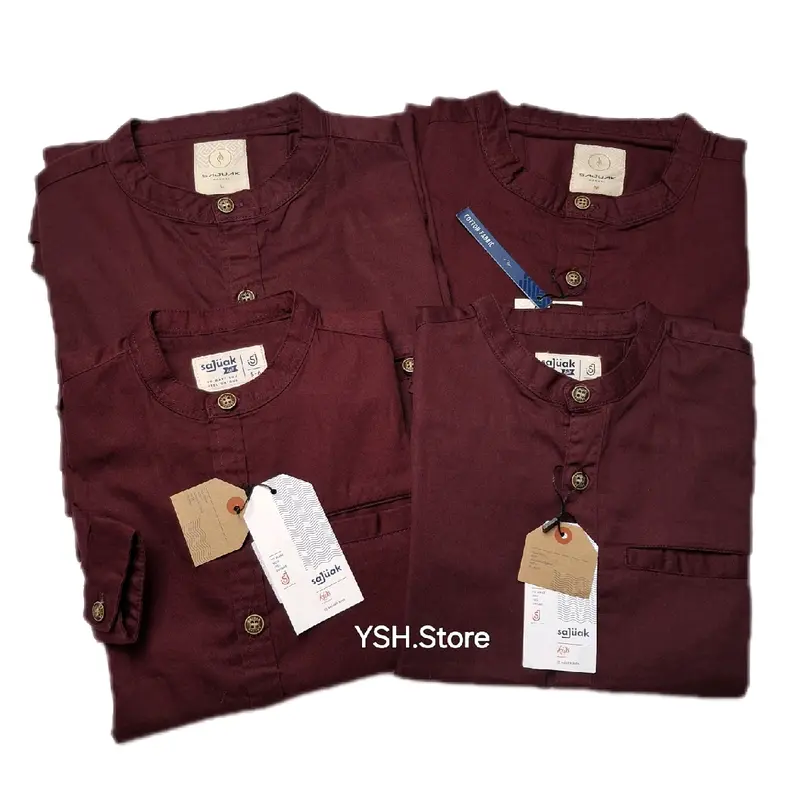 Merah MAROON Baju Koko Kemko Couple Ayah Dan Anak Lengan Panjang dan Pendek Full Kancing dan Kancing 1/2 Katun Twill Terbaru Sajuak Original Dewasa Formal 3
