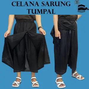 Celana Sarung SPR Hitam Tumpal Motif Garis Perlengkapan Sholat Pria Dewasa Baju Muslim Haji Umroh Sirwal