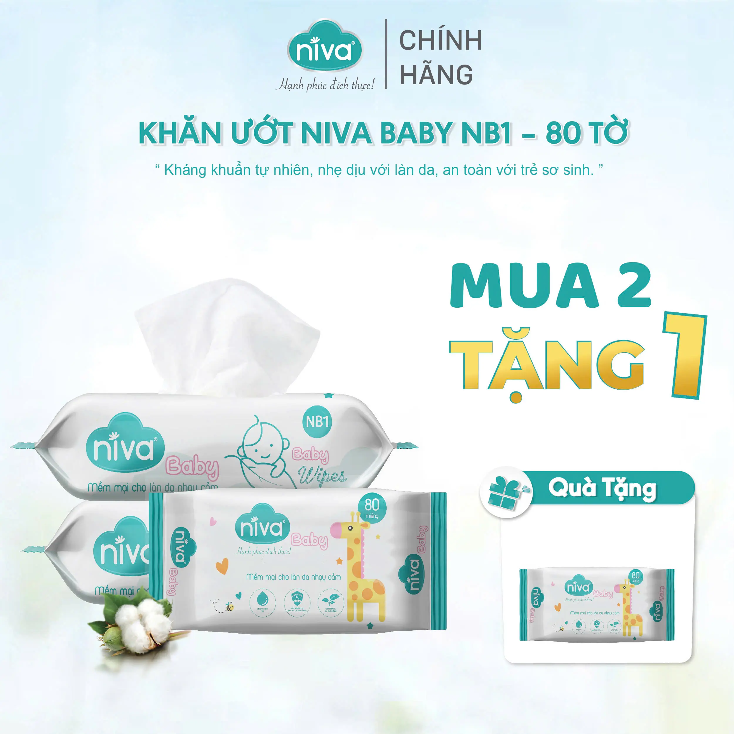 Khăn Ướt Niva Baby 80 Tờ NB1 Cho Bé Đa Năng, Tiện Dụng, Diệt Khuẩn, An Toàn Cho Trẻ Sơ Sinh Phụ Nữ Mang Thai