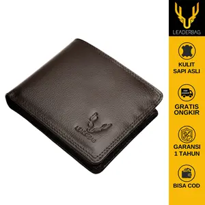Leaderbag Dompet Pendek Lipat Pria Kulit Sapi Asli Warna Coklat Premium Wallet Branded Elegan Terbaru