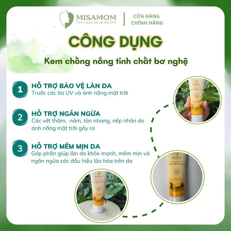 Kem Chống Nắng Bơ Nghệ Misamom - Hỗ Trợ Nâng Tông, Hỗ trơj Dưỡng Ẩm Thấm Nhanh Không Bết Dính SPF50+, PA++++ 3