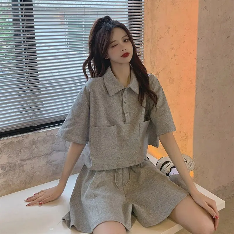 Bộ Đồ Thể Thao Thường Ngày Thời Trang Ngắn Hàn Quốc, Dành Cho Nữ, Hàng Mới Về Mùa Hè 0