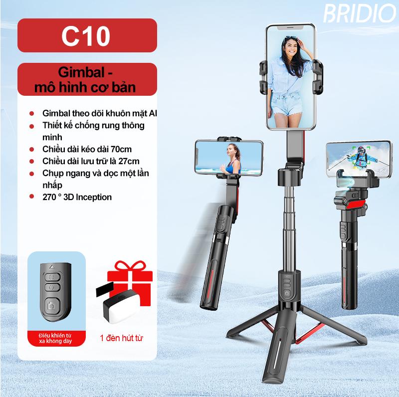 Thiết bị chụp ảnh Selfie BRIDIO trục đơn chống rung cho điện thoại di động giá đỡ gimbal gậy phát sóng trực tiếp có thể xoay bộ phụ kiện đầy đủ C10 phiên bản cao cấp theo chuyển động khuôn mặt + bộ ổn định trục đơn + Bluetooth