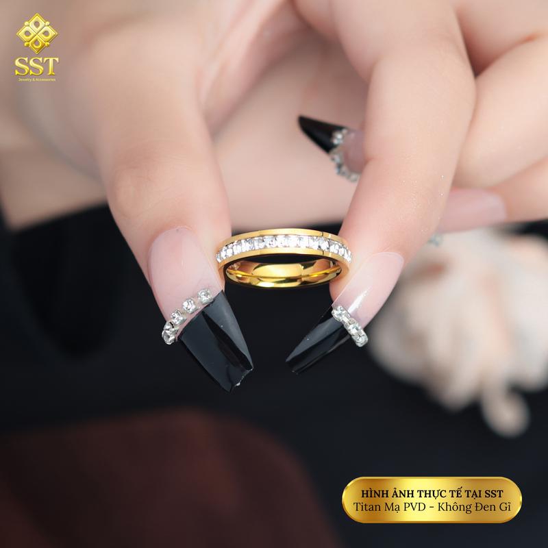  Nhẫn SST Official Unisex Titan Full Đá 1 Vòng lấp lánh Không Đen Gỉ N16 