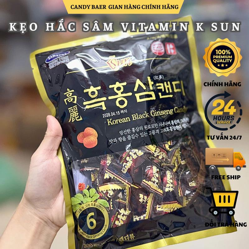COMBO 2 GÓI KẸO HẮC SÂM VITAMIN K SUN 300G KOREAN BLACK GINSENG CANDY - KẸO HẮC SÂM HÀN QUỐC