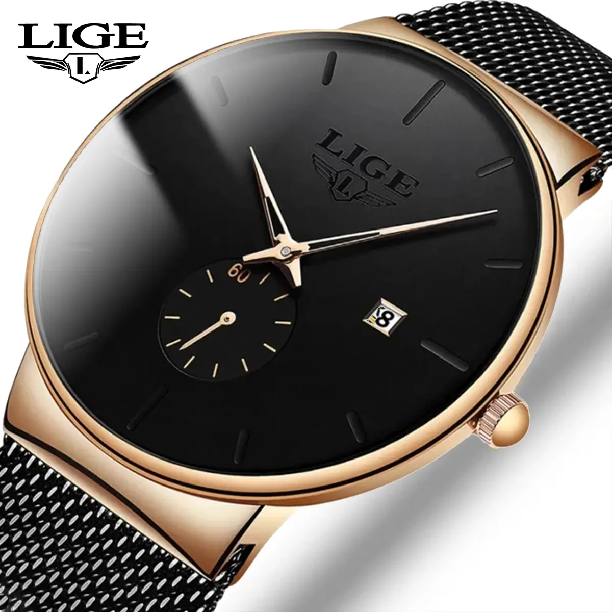 LIGE Đồng hồ nam thể thao thời trang mới những nhãn hiệu hàng đầu Chống nước sang trọng Đơn giản Siêu mỏng Đồng hồ + hộp