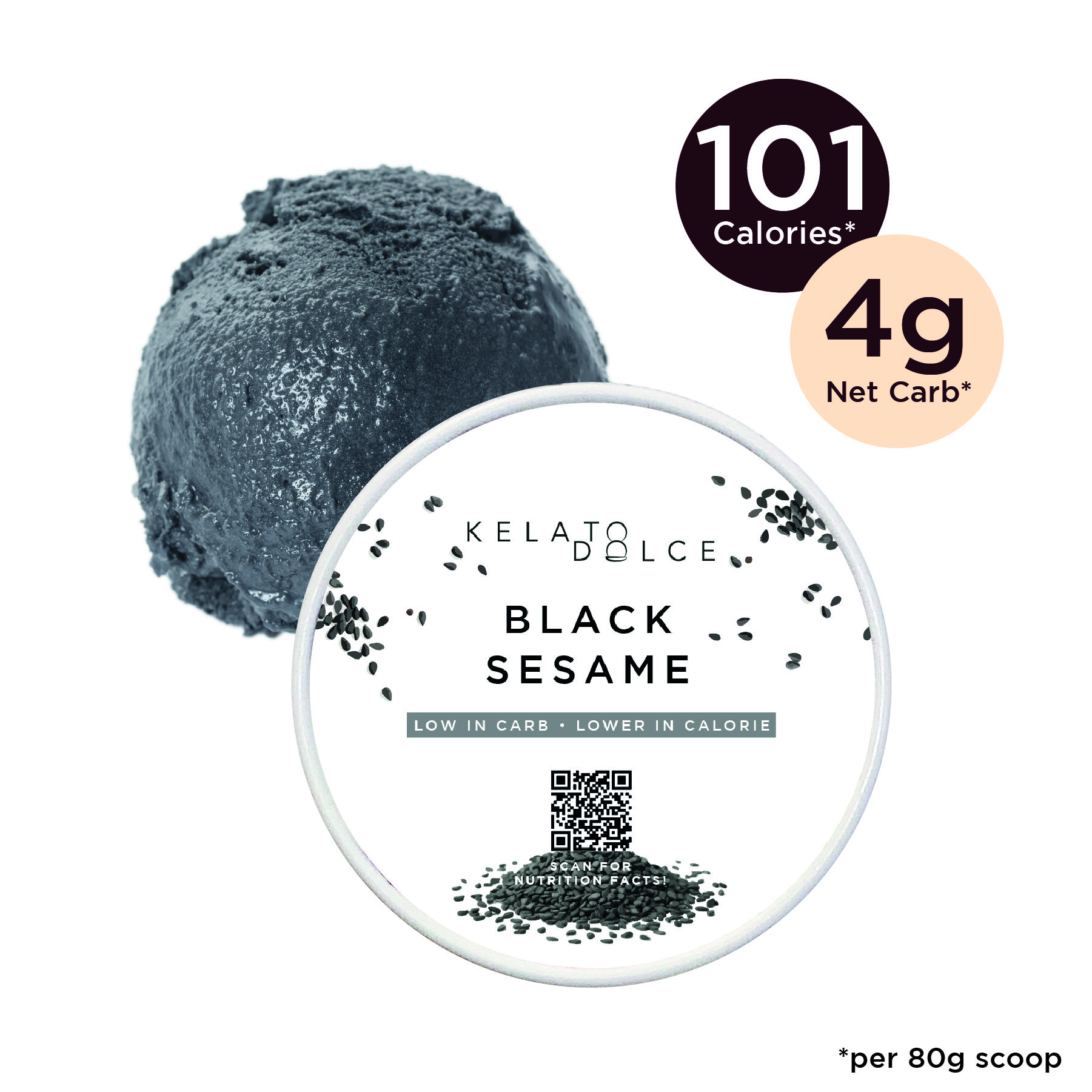 Black Sesame Full Pint (473ml) Zero Sugar, Low Calorie, Low Carb Gelato