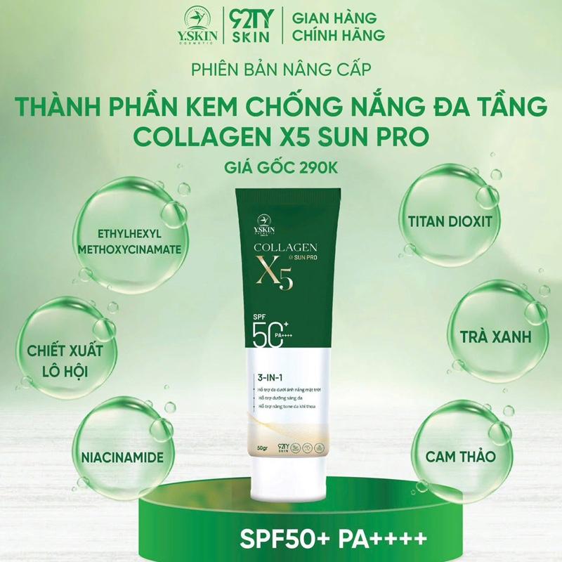  Kem Chống Nắng Phổ Rộng Collgenx5 đa tầng 7 màmg lọc SPF 50+,PA++++ 50ML Dưỡng Ẩm Da 