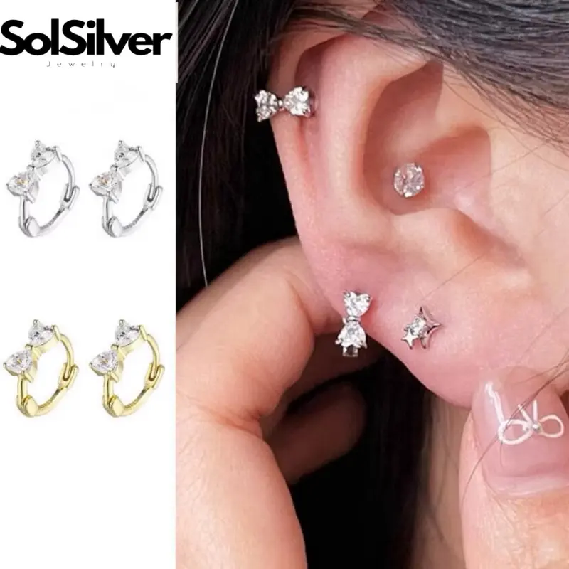 [031] (Chỉ đeo helix) Bông tai bấm nơ mới 6mm bạc SolSilver