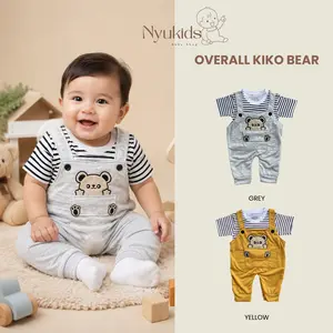 NYUKIDS - Overall Bayi Kiko Bear | Baju Bayi Cowo Usia 0-2 Tahun | Bahan Katun Baby Terry Premium Adem & Nyaman