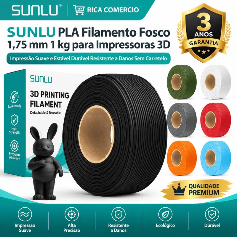 SUNLU+PLA+Filamento+Fosco+1,75+mm+1+kg+para+Impressoras+3D+Impressão+Suave+e+Est...