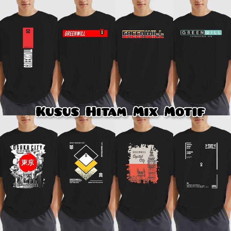 Product Introduction of Kaos 100rb 8 Pcs Kaos GreenWill Baju Atasan Lengan Pendek Pria Wanita Dewasa T-Shirt Hitam Distro Oblong 12
