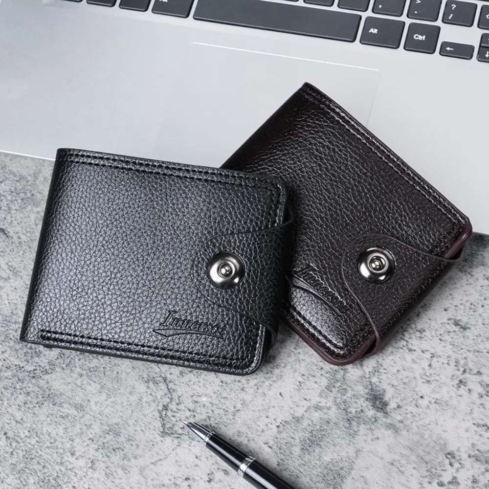 High Quality Waterproof Two Fold Purse Soft Solid Color Male Zipper Coin Pocket Ultrathin Multi-position Men's Magnetic Buckle Purse Travel