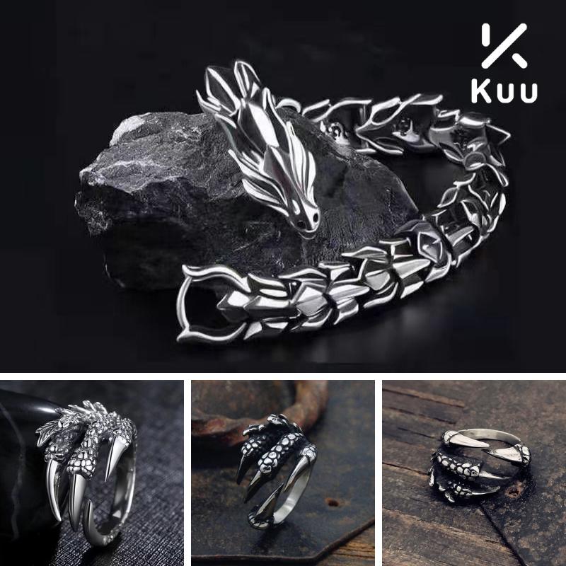 Combo rồng vòng tay + nhẫn titan nam không gỉ họa tiết hình rồng cổ điển cá tính KuuClothes