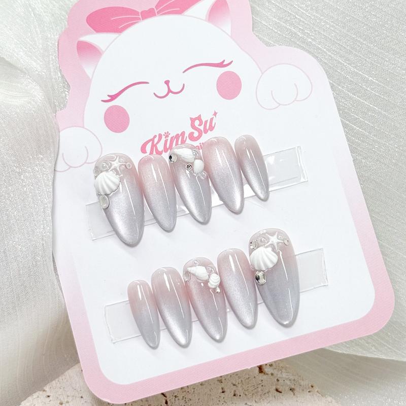 [M214] Kimsu Nailbox thiết kế mắt mèo đính đá, charm sò điệp, sao biển (BST hè 2025)