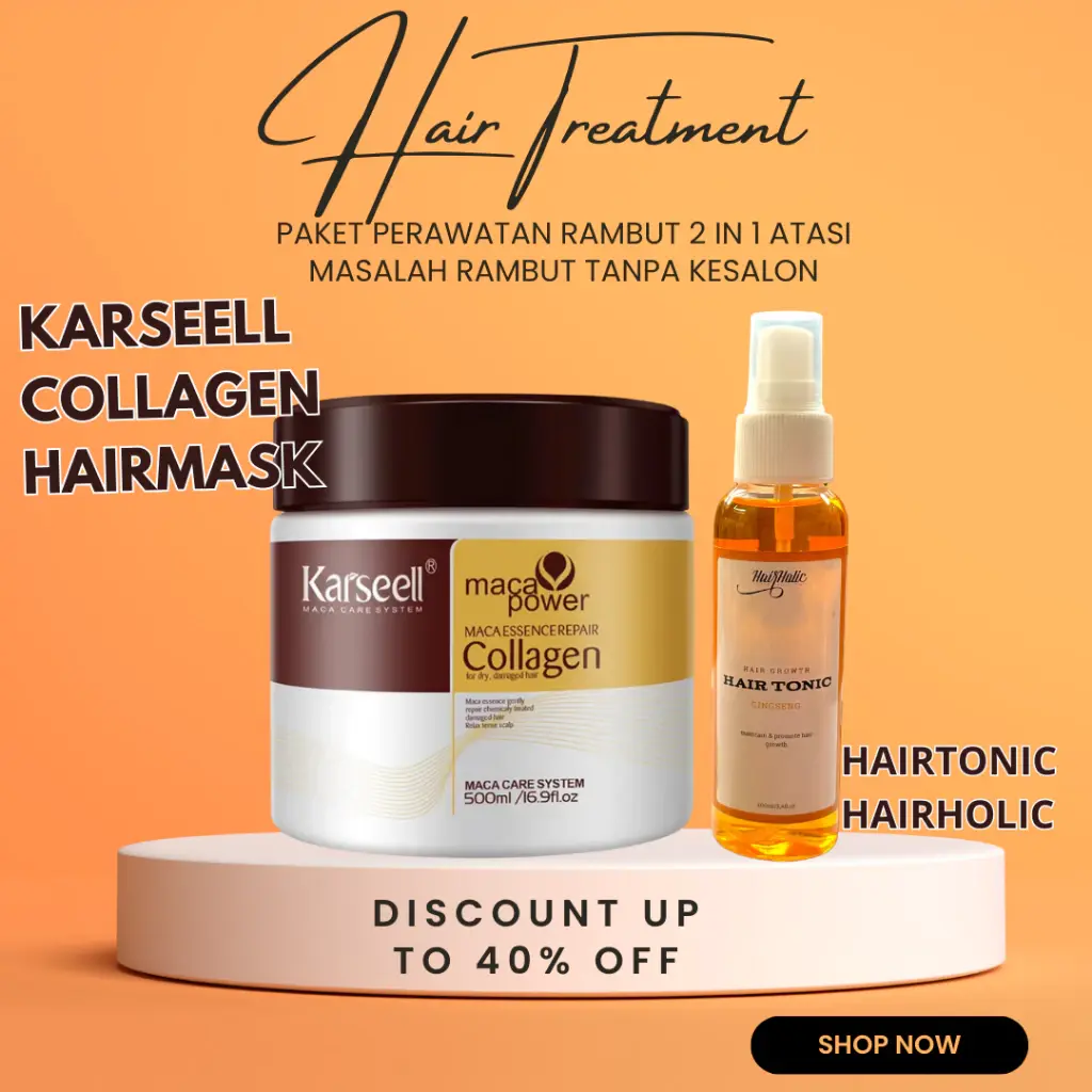Paket Bundle 2in1 | Karseell Smoothing Keratin Treatment & Hair tonic Vitamin Rambut 100ml | Hair Mask Pelurus Rambut Rusak dan Kering karseell 1