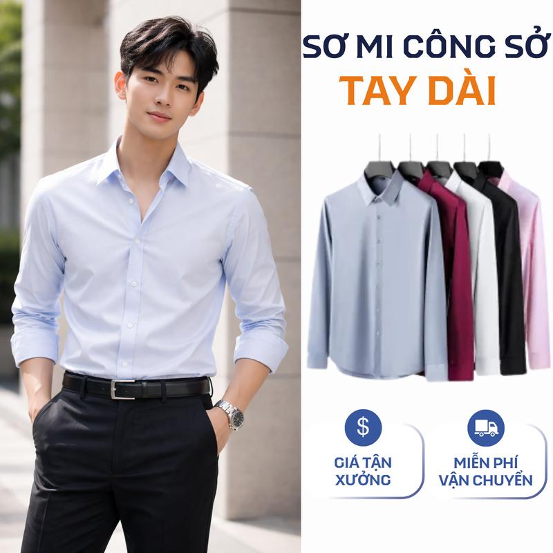 Áo Sơ Mi Nam Dài Tay Chất Lụa Chéo Form Đẹp Chống Nhăn Dễ Ủi Bảng Màu Basic Dịu Nhẹ Kiểu Dáng Cổ Đức