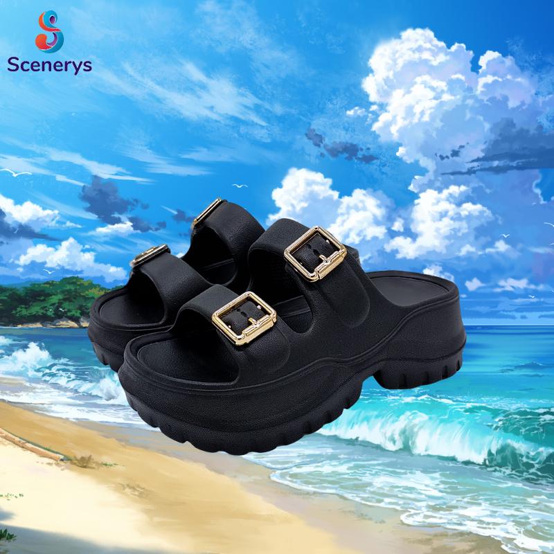 Scenerys Sandal anak perempuan dengan hak baji yang lembut, sandal EVA ukuran 30-35 2