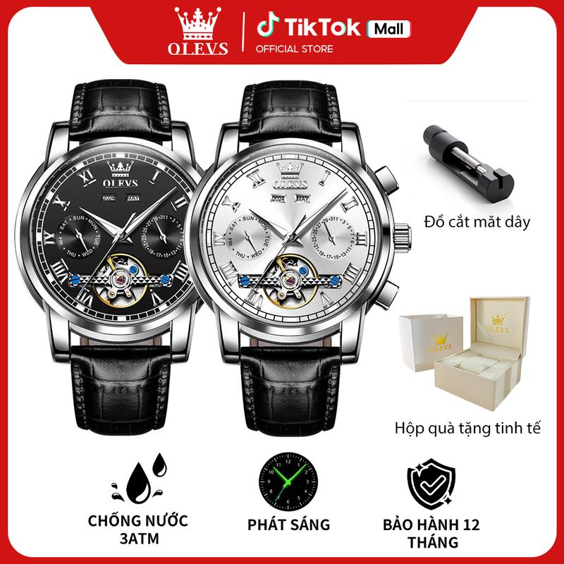 【NEW Đồng Hồ Cơ Nam Chính Hãng Cao Cấp 2025 OLEVS 6607 Dây da thoáng khí chống hôi ẩm Chống Nước Phát Sáng Dạ Quang Đẳng Cấp Thời Trang Cho Quý Ông Size 41MM