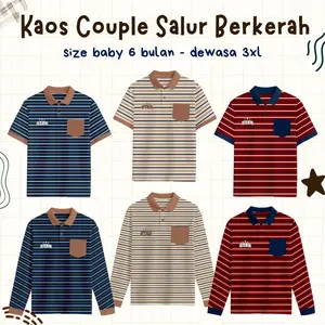 Kaos Couple Keluarga Motif Salur Berkerah