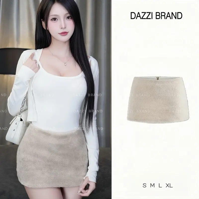 [CÓ KHOÁ KÉO PHÍA SAU] Chân váy nữ vải Lông Thỏ phong cách Y2K, Chân váy nữ chữ A có lót trong dáng ngắn DAZZI V03 | BigBuy360 - bigbuy360.vn