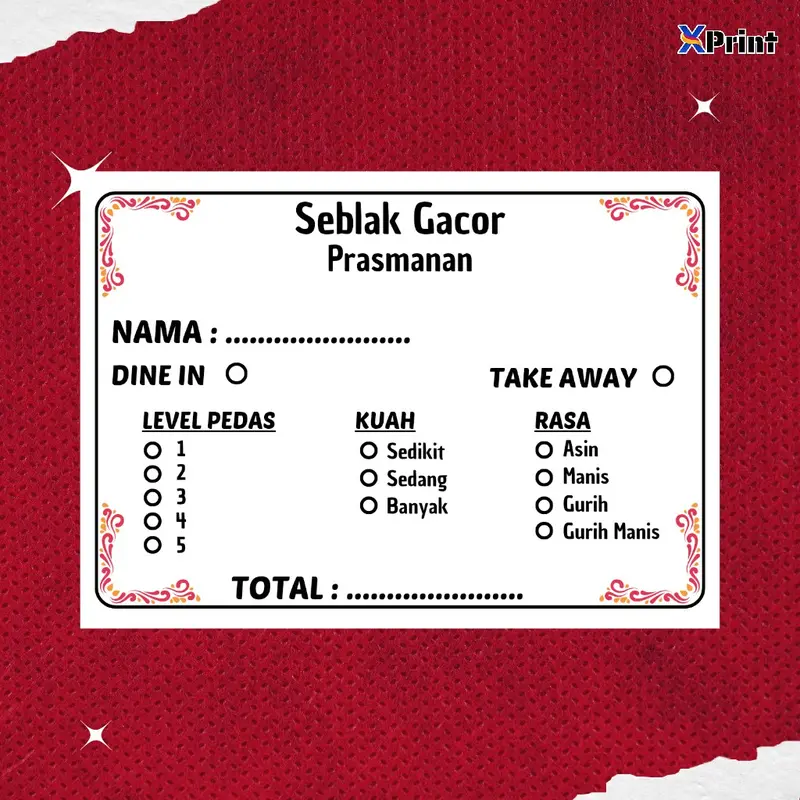 Kertas Order Seblak/Pesanan Seblak Prasmanan (200pcs) - cetak kertas hvs 70gsm Paper 2
