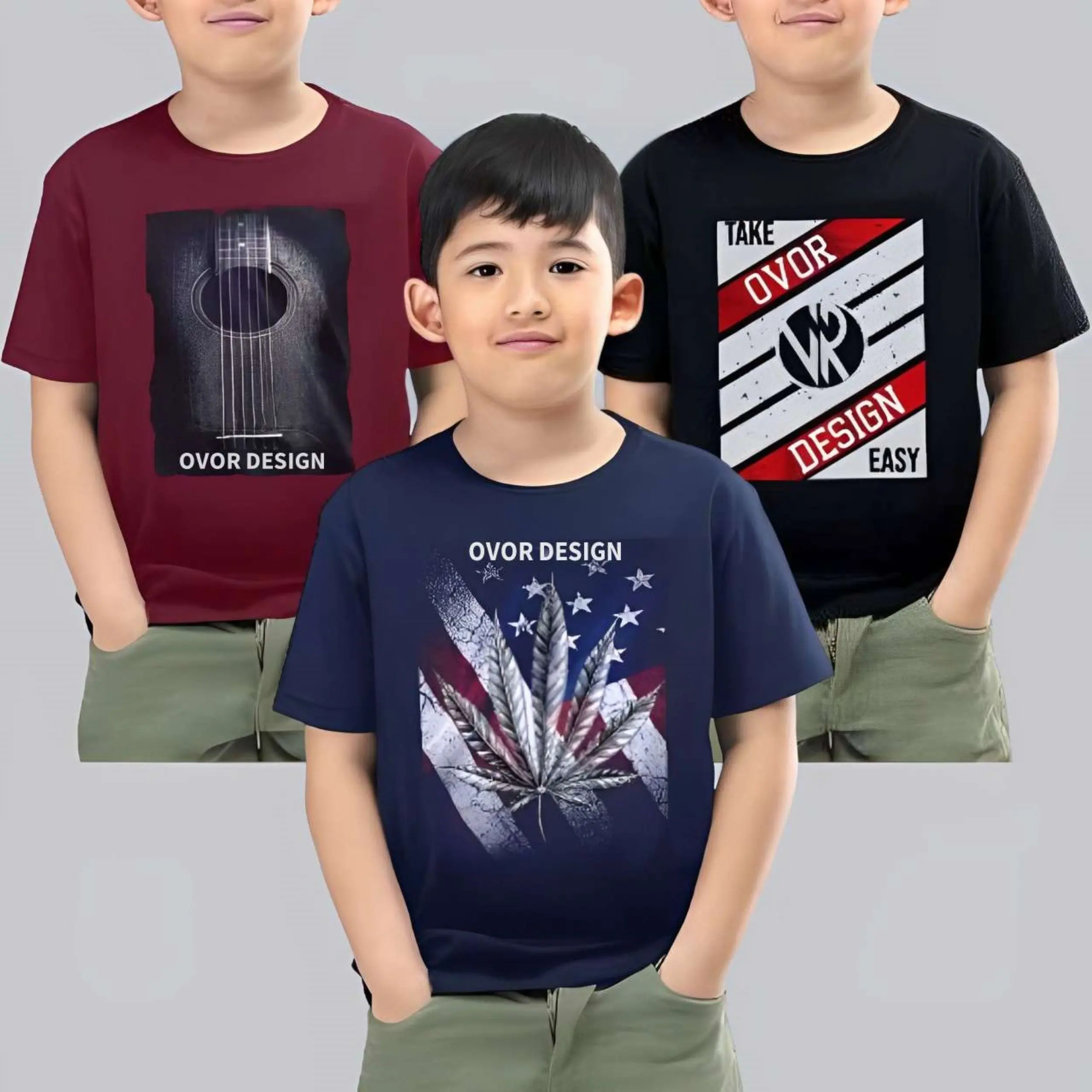 Kaos anak laki laki 3pcs Kaos anak distro Kaos junior Lengan pendek Bahan katun Usia 10-15 tahun