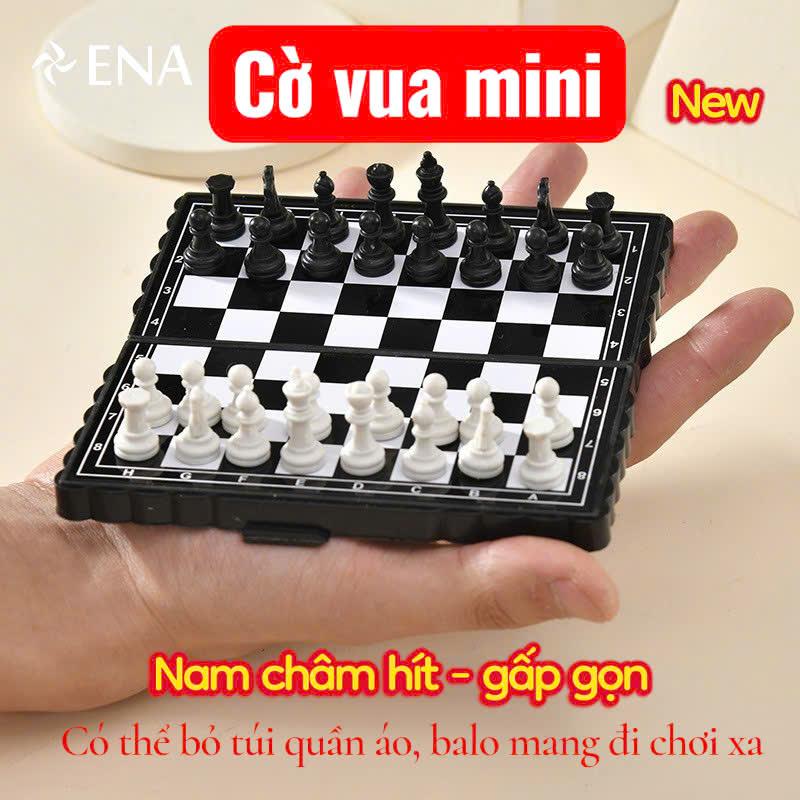 Bàn Cờ Vua 13x13cm Nam Châm Hít, Mini Gấp Gọn Bỏ Túi, Nhỏ Đẹp Cao Cấp, Màu Trắng Đen, Kiêm Hộp Đựng Chuyên Nghiệp Chuẩn Quốc Tế
