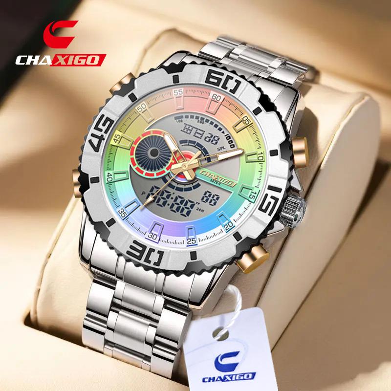 Đồng Hồ Màu Nam, CHAXIGO, Kỹ Thuật Số Analog, Hợp Kim, Không Thấm Nước, Dạ Quang, Đồng Hồ Điện Tử, Chronograph, Có Ngày Tháng, Dây Đeo Thép Thạch Anh, 3079-2 Watch Titan