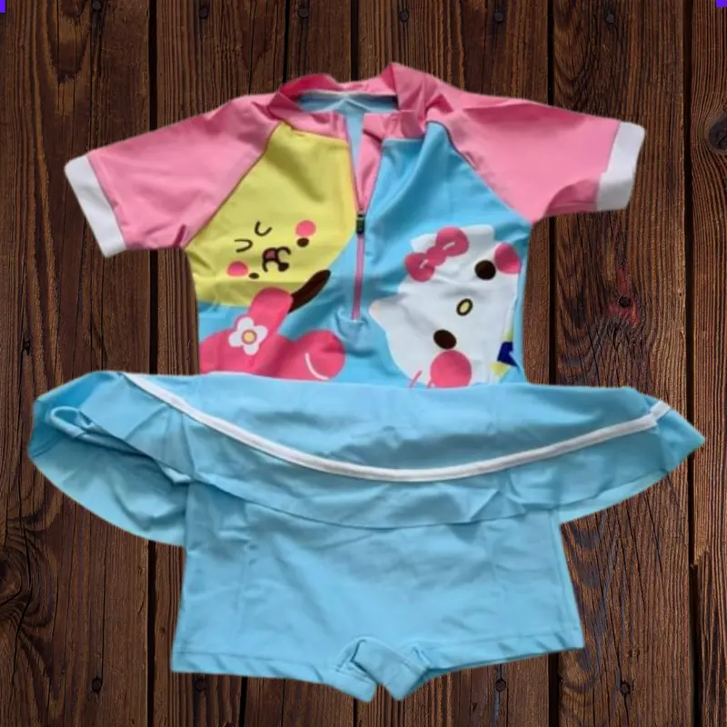 Baju Renang Kuromi Sanrio Onepiece Swimsuit Hello Kitty My Melody Anak Cewek Pompompurin Cinnamon Roll Resleting Depan LC543 6