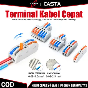CASTA Terminal Block Konektor Kabel Listrik dengan Tuas 32A 400V PA66 Flame Retardant Quick Connector Sambungan Serabut Kawat 0.5-4mm² Multi Lubang Praktis Cepat Aman Tahan Panas untuk Instalasi Rumah Industri Lampu