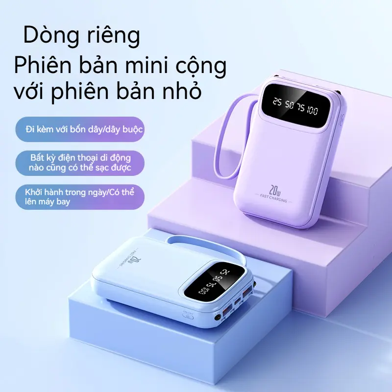 YUWEI Pin Dự Phòng Mini Sạc Nhanh và PD 20W Đi Kèm 4 Dây Sạc, Dung Lượng 20000mAh
