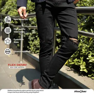 Weird Jeans - Black Ripped - Celana jeans Pria Slimfit Strech Ripped Denim Fit Nyaman Stretch