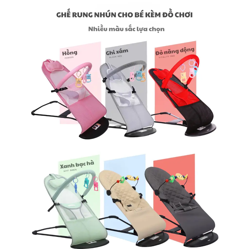 Ghế rung, ghế nhún cho bé trẻ sơ sinh TOYO từ 1 tháng tuổi chất liệu vải thoáng mát chống đổ mồ hôi lưng