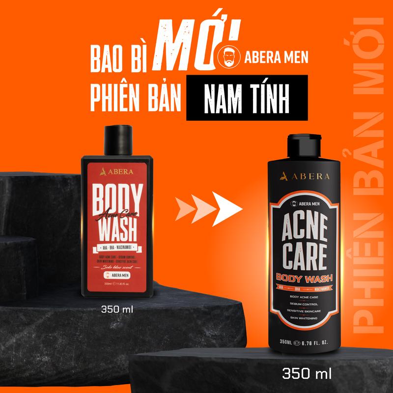 Sữa Tắm Hỗ Trợ Giúp Giảm Mụn Lưng AHA-BHA Abera Men 350ml - Dưỡng Sáng Da, Hương Nước Hoa Biển Solo Blue