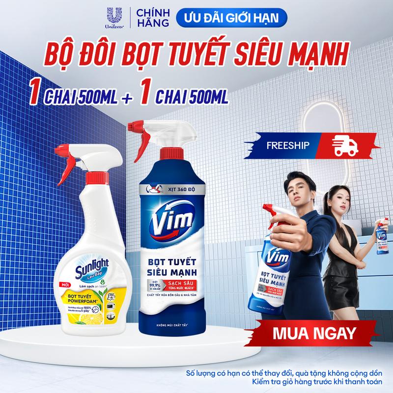 BỘ ĐÔI BỌT TUYẾT SIÊU MẠNH | Bọt tuyết lau bếp Sunlight POWERFOAM - Chai 500ml…