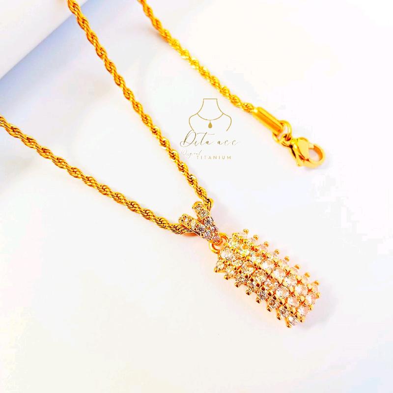 Kalung Titanium Plus Liontin Balok Permata Elegan dan Minimalis Awet di Pakai Harian Anti Luntur dan Karat Fashion Wanita Kekinian 0