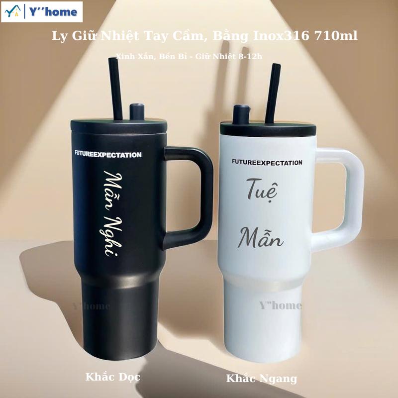 Ly giữ nhiệt khắc tên 710ml Bằng Inox 316 Có tay cầm Phong cách trẻ trung có ống hút và nắp đậy ống hút tiện lợi xịn sò dễ mang theo 7 Ngày Đổi Trả!