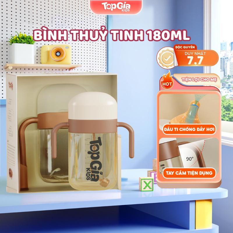 [MÀU NGẪU NHIÊN] Bình tập hút nước cho bé cao cấp có tay cầm TOPGIAKIDS, bình sữa nắp lật chất liệu PPSU cho bé từ 6 tháng, bình có ống hút silicon bình tập hút nước cho bé