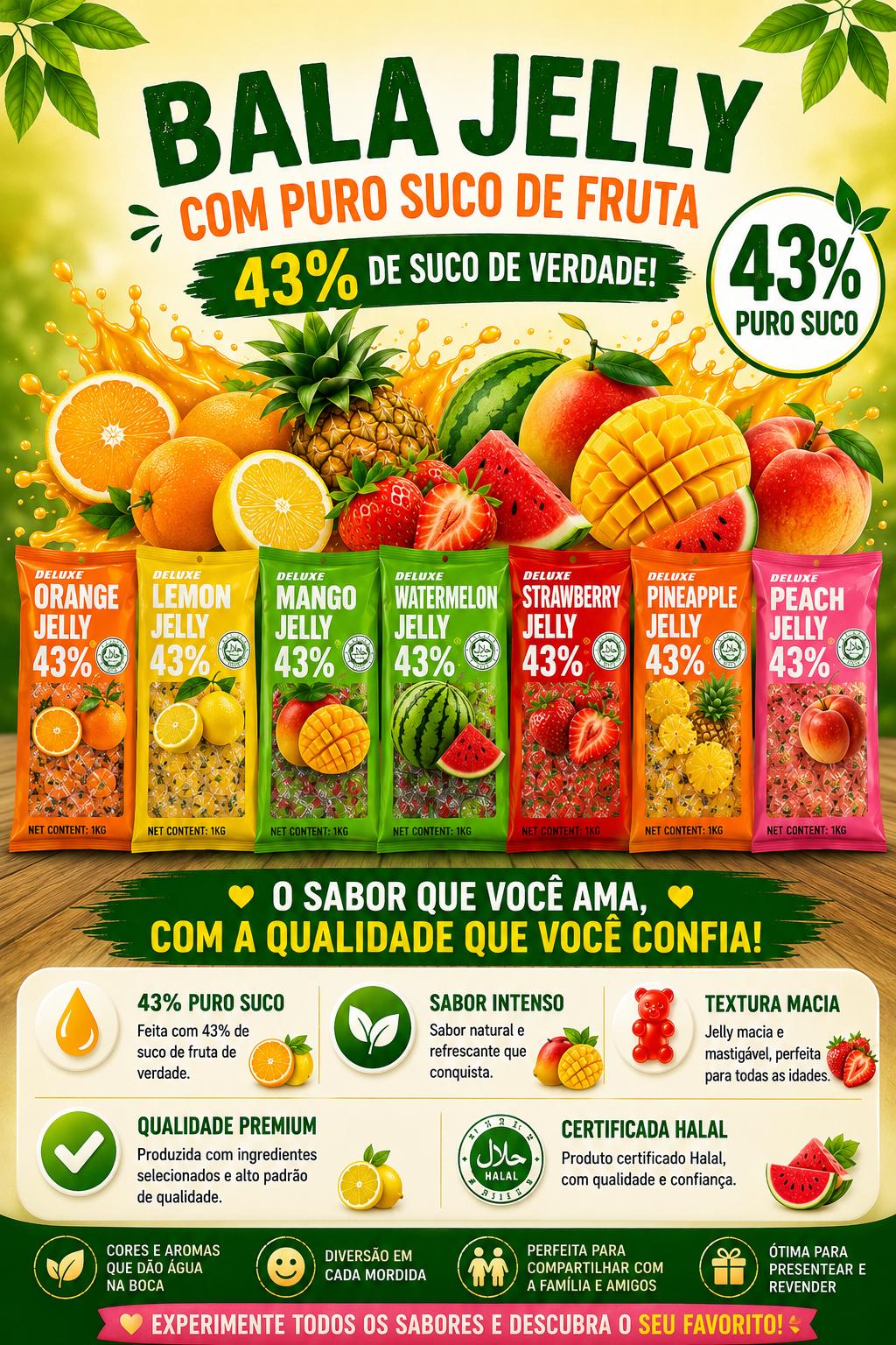 GUMMY DE FRUTAS 43% suco da Fruta | Balas Jelly Veggie 7 SABORES